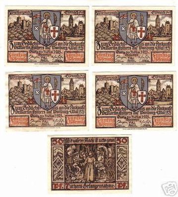 5 Banknoten Notgeld Stadt Eisenach 1921