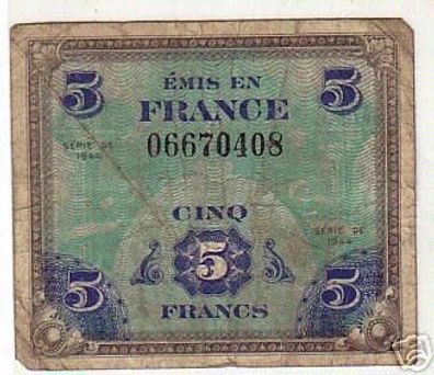 5 Franc Banknote Alliierte Besetzung Frankreich 1944