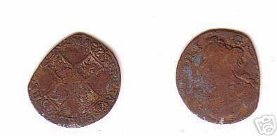 alte Kupfermünze Spanien ? mit Kreuz um 1500