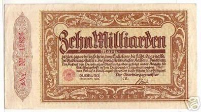Banknote Inflation 10 Milliarden Stadt Duisburg 1923