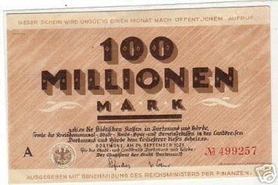 Banknote Inflation 100 Millionen Stadt Dortmund 1923
