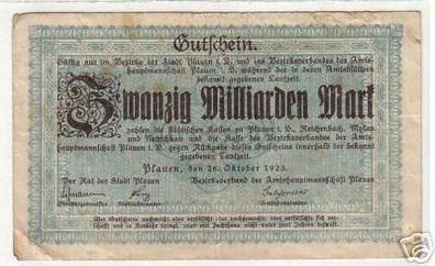 Banknote Inflation Stadt Plauen 20 Milliarden Mark 1923