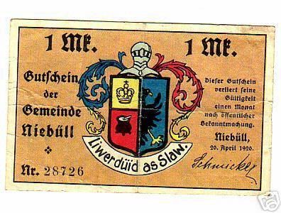 Banknote Notgeld 1 Mark Gemeinde Niebüll 1920