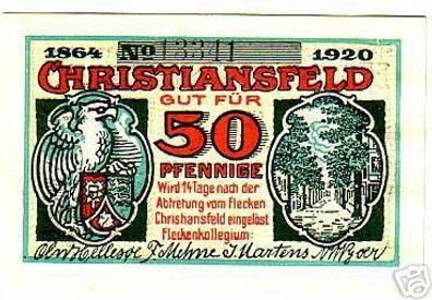 Banknote Notgeld 50 Pfennig Flecken Kristiansfeld 1920
