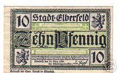 Notgeldschein 10 Pfennig Stadt Elberfeld 1920