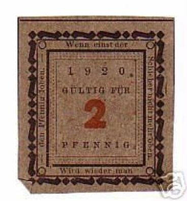 Notgeldschein 2 Pfennig Stadt Wasserburg am Inn 1920