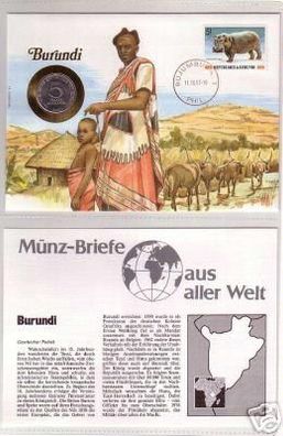 Numisbrief Burundi mit 5 Franc Münze 1991