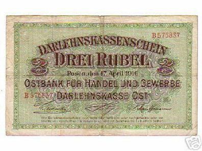rare Banknote Ostbank Posen 3 Rubel 1916 1. Weltkrieg