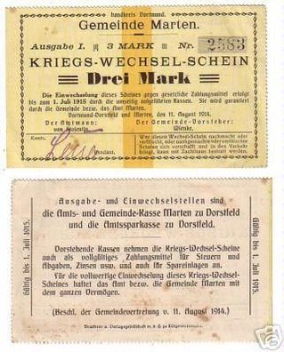 rare Banknote Gemeinde Marten Landkreis Dortmund 1915