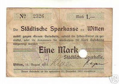 seltene Banknote 1 Mark 1914 Sparkasse Witten