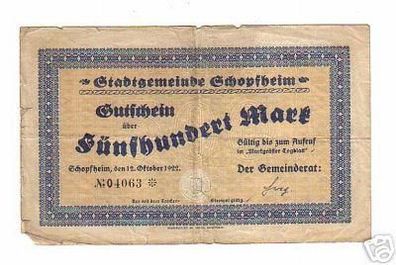 seltene Banknoten Inflation Gemeinde Schopfheim 1922