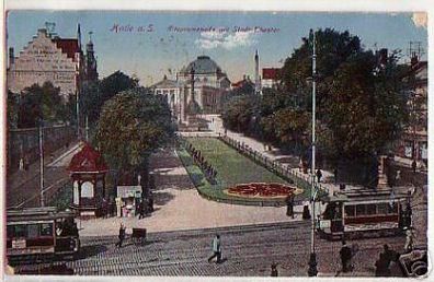 04413 Ak Halle Altepromenade mit Straßenbahnen 1921