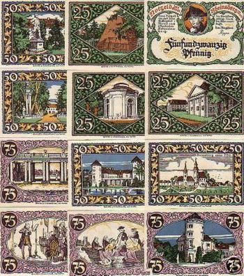 12 Banknoten Notgeld Stadt Rheinsberg Mark um 1921