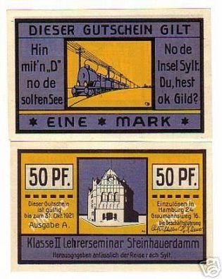2 Banknoten Notgeld Hamburg Lehrersemniar 1921