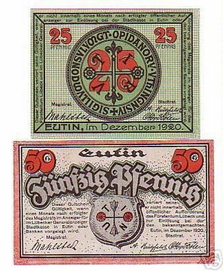 2 Banknoten Notgeld Stadt Eutin 1920