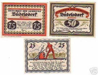 3 Banknoten Notgeld Gemeinde Büdelsdorf Holstein um1920