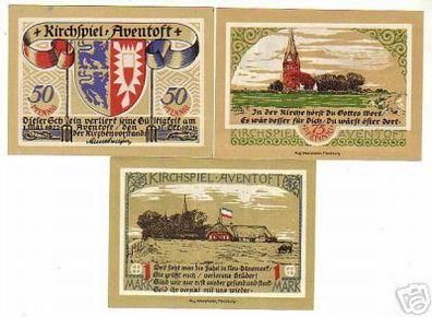 3 Banknoten Notgeld Kirchspiel Aventoft 1921