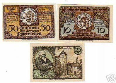 3 Banknoten Notgeld Stadt Fallersleben 1920