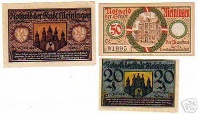 3 Banknoten Notgeld Stadt Meiningen 1920