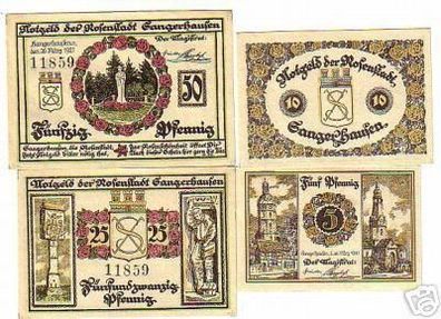 4 Banknoten Notgeld Rosenstadt Sangerhausen 1921