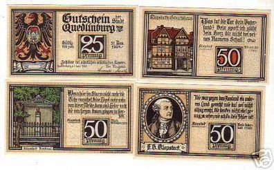 4 Banknoten Notgeld Stadt Quedlinburg 1921