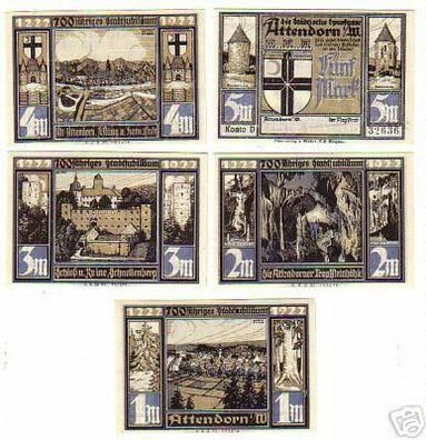 5 Banknoten Notgeld Stadt Attendorn i.W. 1922