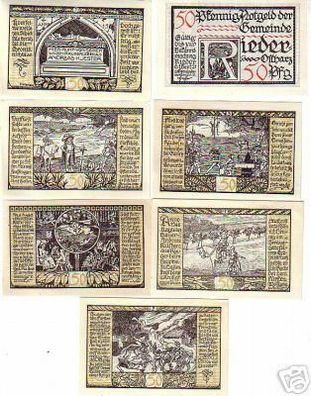 7 Banknoten Notgeld Gemeinde Rieder im Ostharz 1921