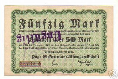 Banknote 50 Mark 1922 Chemnitz Pöge Elektrizitäts AG