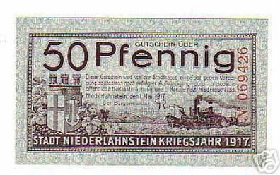 Banknote Kriegsgeld Stadt Niederlahnstein 1917