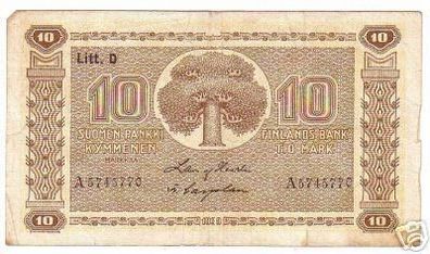 seltene Banknote Finnland 10 Mark 1939