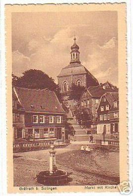 04935 Ak Gräfrath bei Solingen Markt mit Kirche um 1930