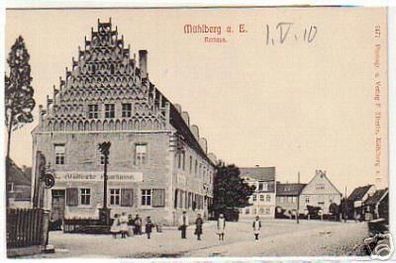 04970 Ak Mühlberg a.E. Rathaus und Sparkasse 1910