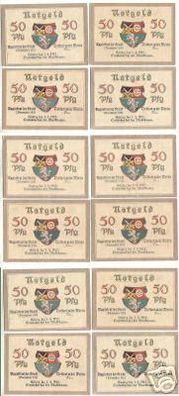 12 Banknoten Notgeld Stadt Treffurt an der Werra 1921