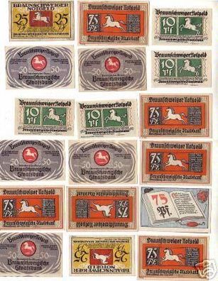 18 Banknoten Notgeld der Stadt Braunschweig 1921