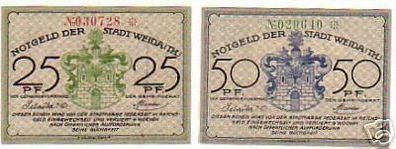 2 Banknoten Notgeld der Stadt Weida Thüringen um 1921