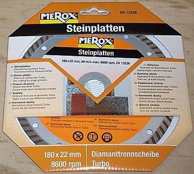 Merox Diamanttrennscheibe Turbo 180 x 22 mm für Steinplatten - Neu OVP !