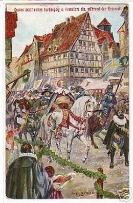 06569Ak Gustav Adolf reitet barhäuptig in Frankfurt ein