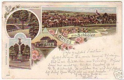 07116 Ak Lithographie Gruß aus Schkölen Bahnhof 1898