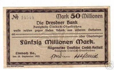 seltene Banknote 50 Millionen Mark Limbach in Sa. 1923