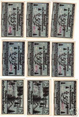 9 Banknoten Notgeld der Gemeinde Prisdorf um 1920
