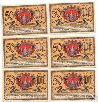 6 Banknoten Notgeld der Stadt Wittenberge um 1920