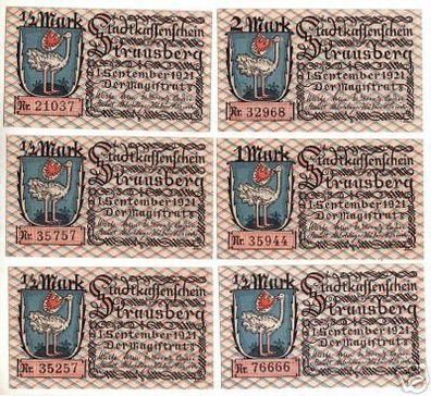 6 Banknoten Notgeld der Stadt Strausberg 1921