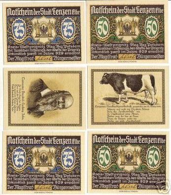 6 Banknoten Notgeld der Stadt Lenzen Elbe um 1920