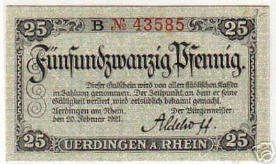 25 Pfennig Notgeld der Stadt Uerdingen am Rhein 1921