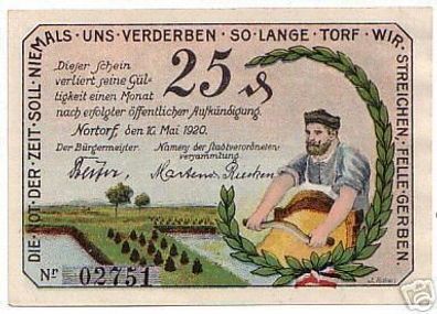 25 Pfennig Banknote Notgeld der Stadt Nortorf 1920