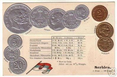 07558 geprägte Ak mit Münzen von Serbien um 1900