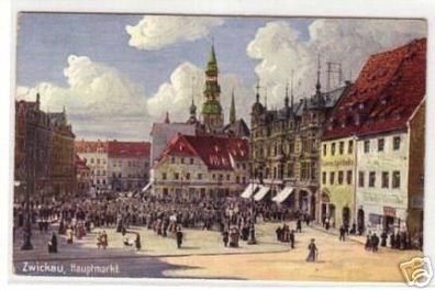 07600 Ak Zwickau Hauptmarkt mit Apotheke um 1910
