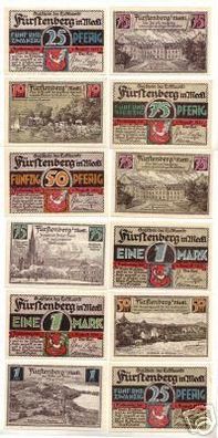 12 Banknoten Notgeld der Stadt Fürstenberg Meckl. 1921
