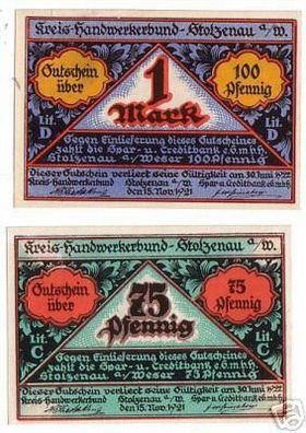 2 Banknoten Notgeld Kreishandwerkerbund Stolzenau 1921