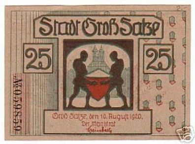 25 Pfennig Banknote Notgeld der Stadt Groß Salze 1920